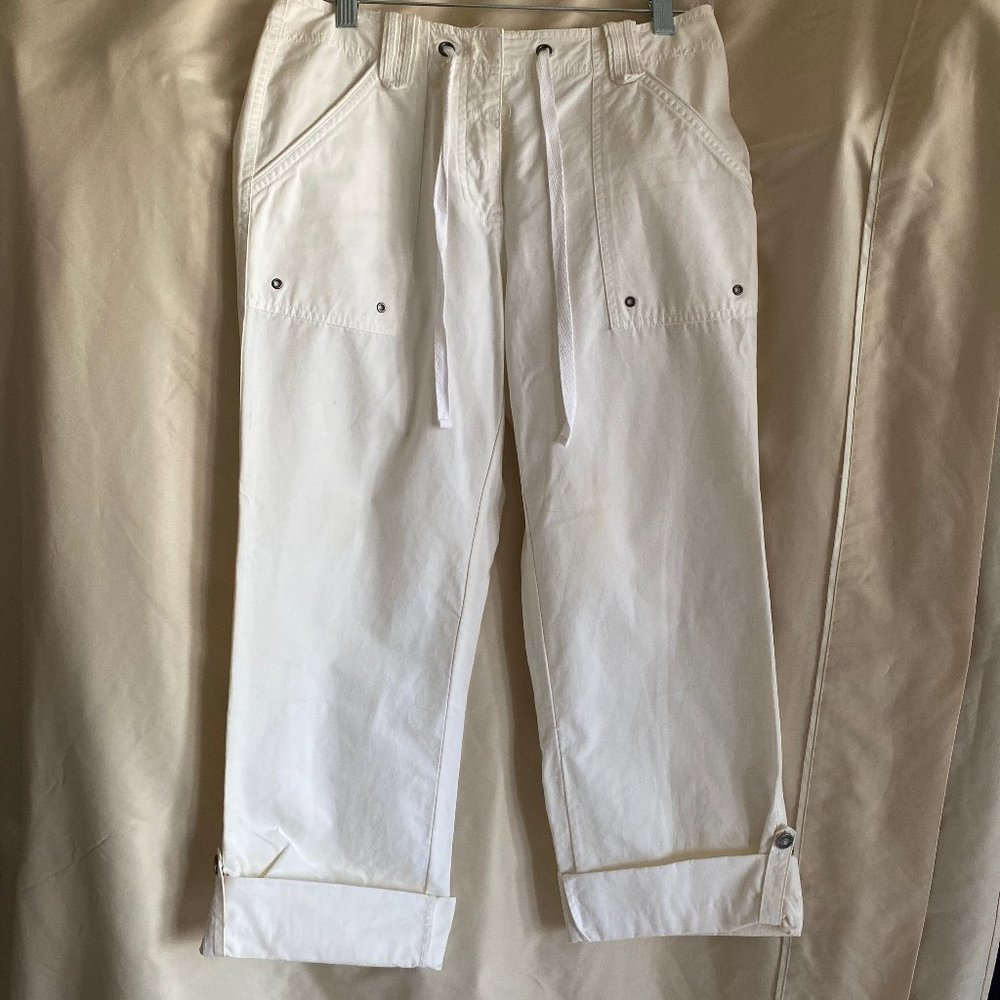 Liz Claiborne white draw string pants cuff leg